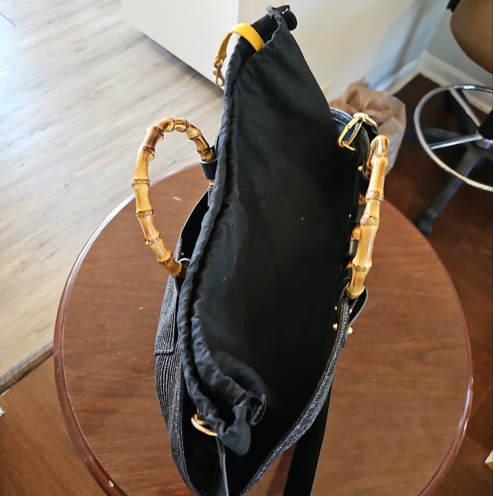 Eric Javits Black Woven Tote with Bamboo Ring Handles - Picture 10 of 12